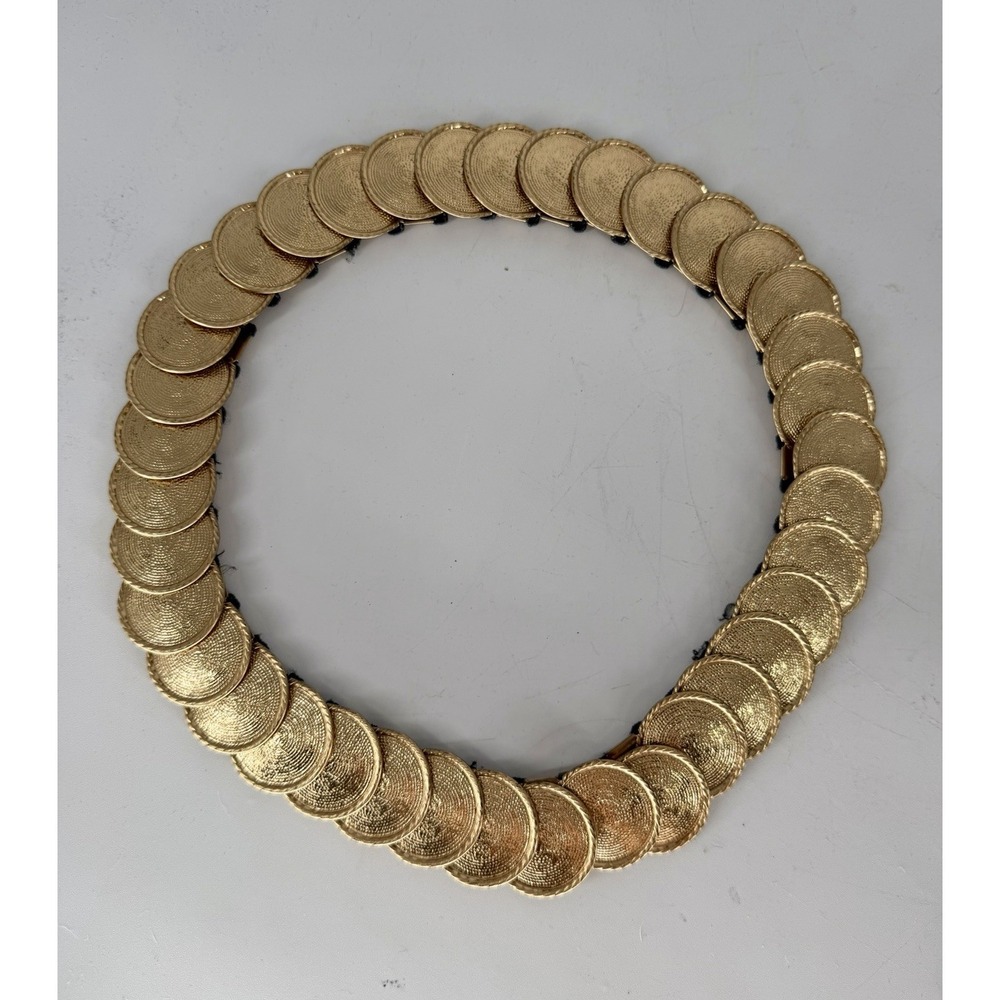 Women's Belt Gold Medium Vintage Coin Classic 80's Embossed Metal Stretch Ladies
